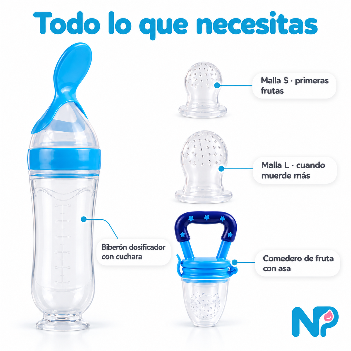 Kit Cuchara Dosificadora 4 en 1 para Papillas y Fruta