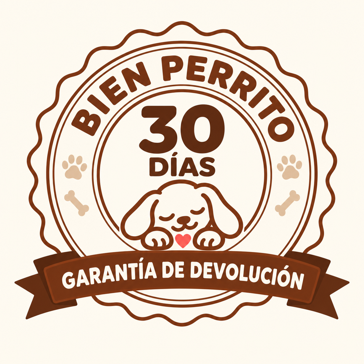 Sello de 30 días de devolución del peluche Bien Perrito